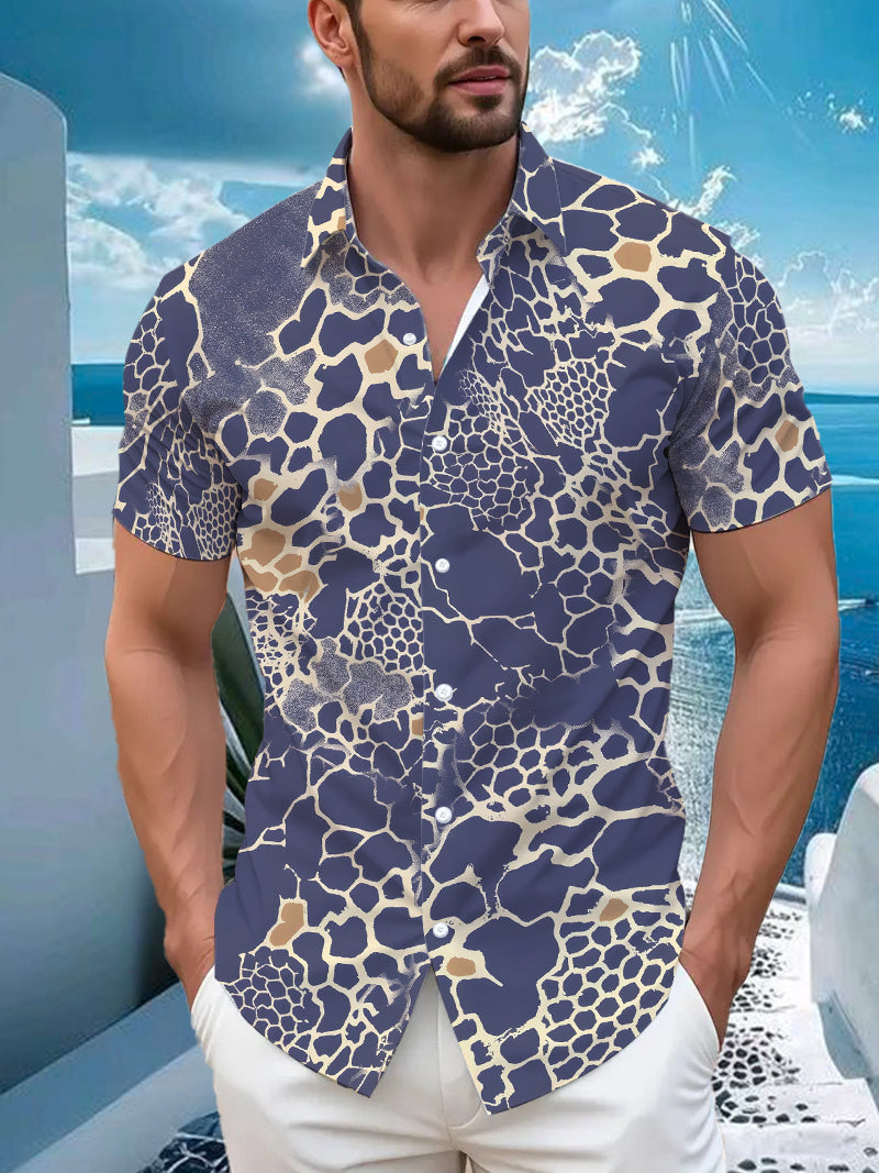 Men'S Casual Shirt with Textured Elements And Fun Prints - Short-Sleeve Button Design, Suitable for Outdoor And Casual Wear in Summer, Perfect for Everyday Outfits