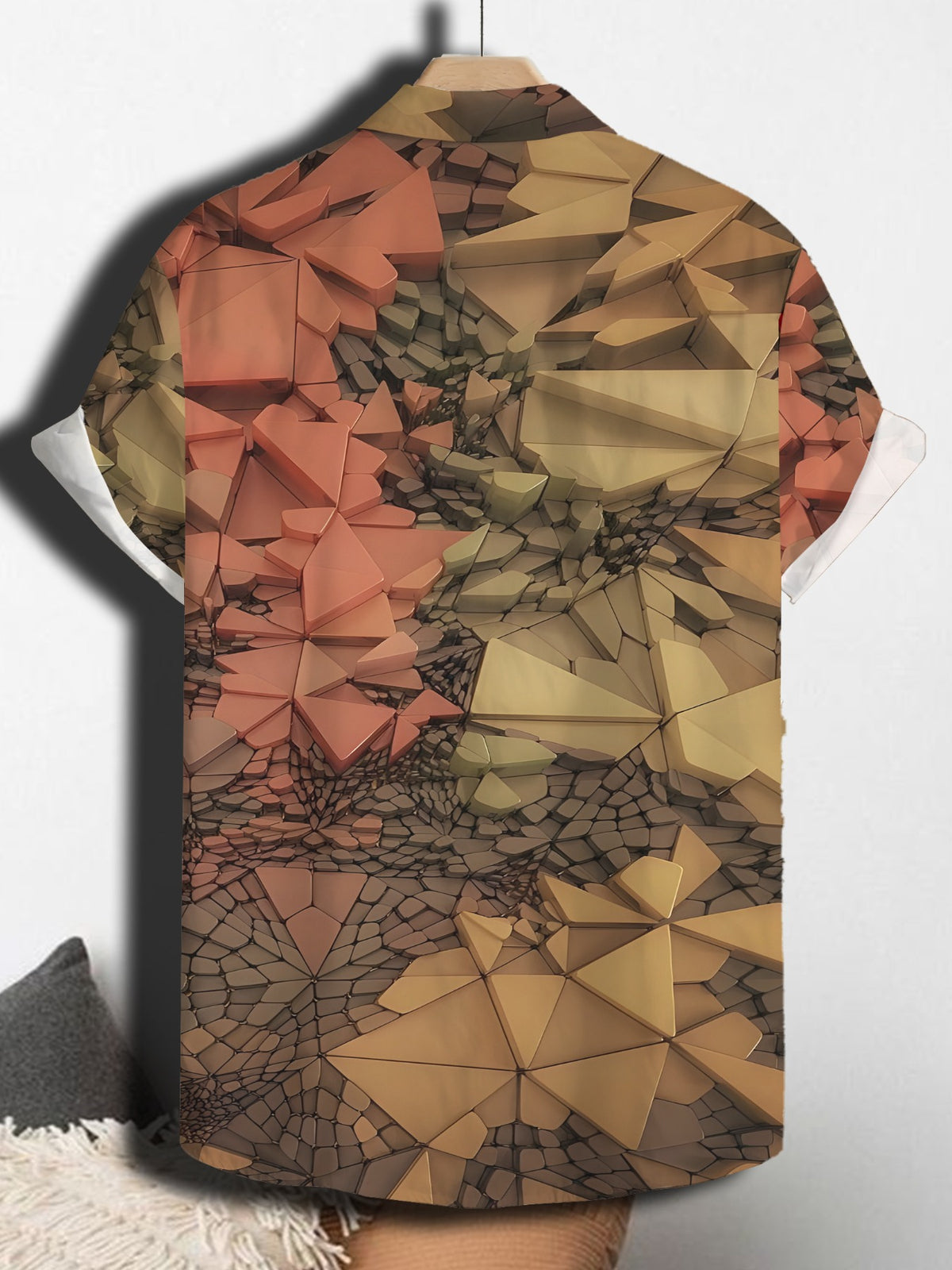 Men's Casual Short-sleeve Button-up Shirt with Yellow-orange Brick Pattern Print - Vibrant Colors, Suitable for Summer Outdoor and Casual Wear, Machine Washable