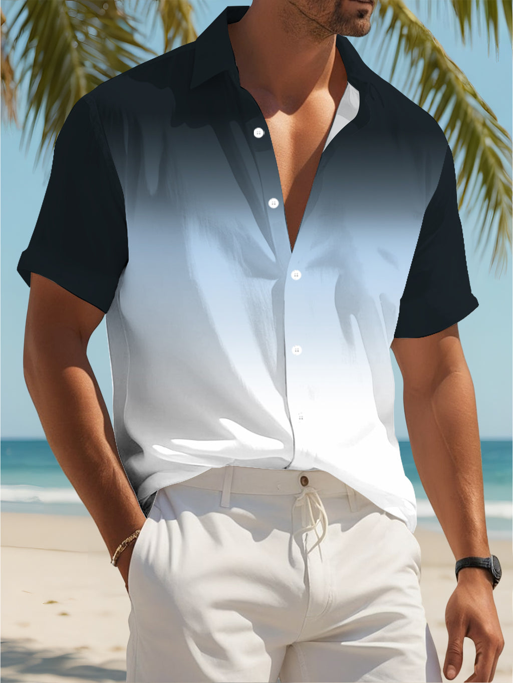 Gradient Color Men'S Casual Shirt Ombre Design Summer Wear