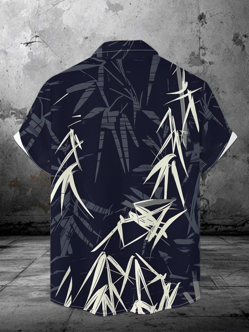 Men'S New Summer Digital Print Short Sleeve Shirt with Trendy Bamboo Rayon Leaf Pattern Casual Turn- Collar Shirt