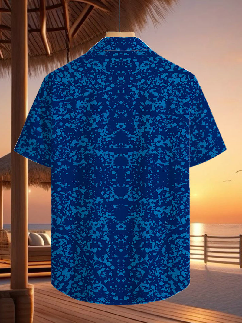 Men's Casual Shirt with Fashionable Tropical-Inspired Mixed Element Print - Short Sleeve Button-Up Design for Summer Outdoor and Leisure Wear