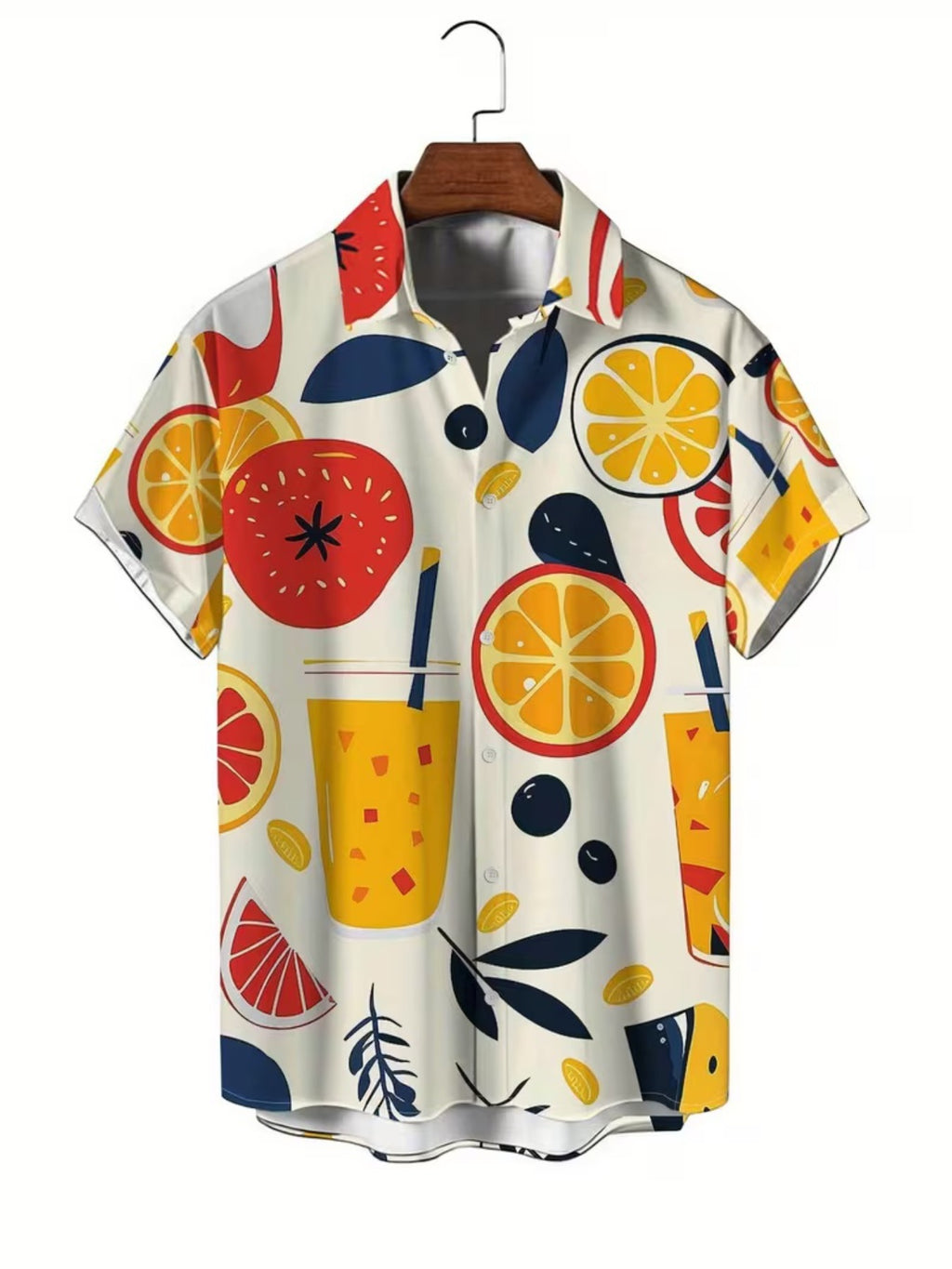 Men'S Casual Shirt with Orange Pattern Print - Short-Sleeved Button Design, Bright Colors, Suitable for Outdoor And Casual Wear in Summer, Machine Washable