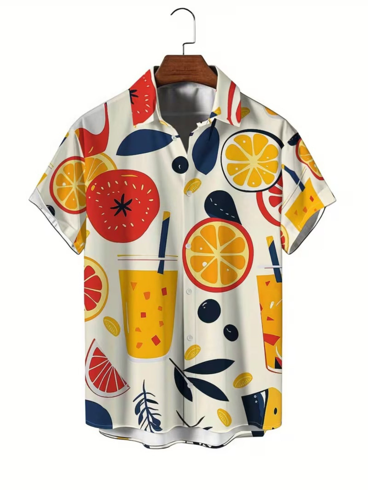 Men'S Casual Shirt with Orange Pattern Print - Short-Sleeved Button Design, Bright Colors, Suitable for Outdoor And Casual Wear in Summer, Machine Washable