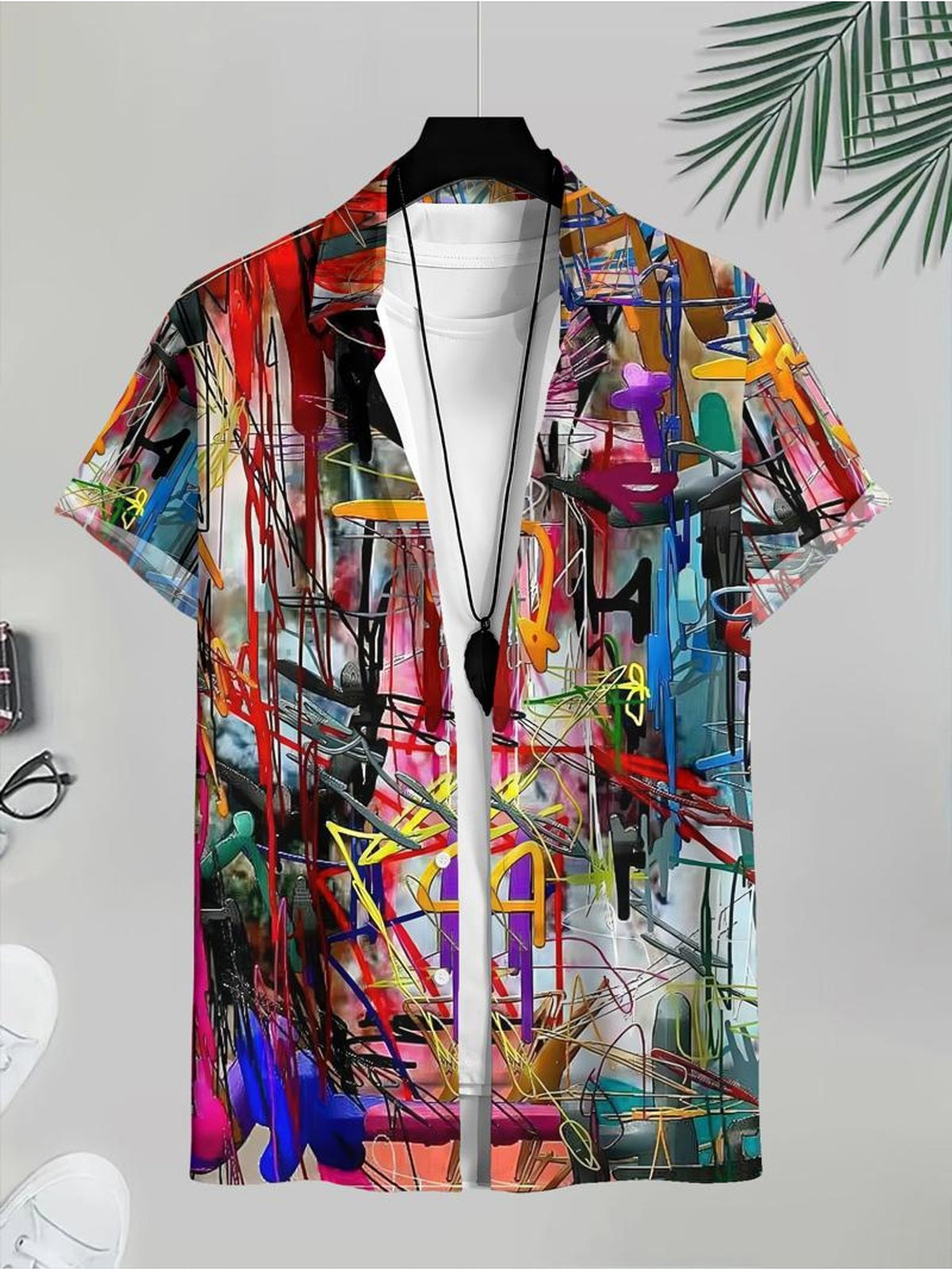 Colorful Abstract Art Men'S Casual Shirt Summer Beach Wear Vibrant Pattern Tropical Holiday Style