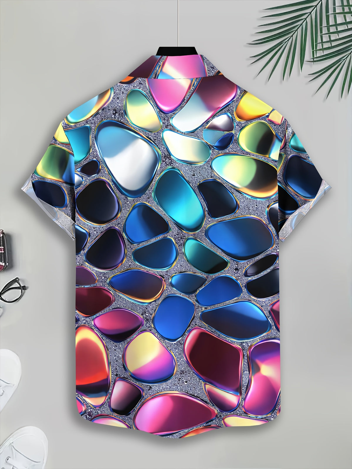 Men'S Casual Shirt, Print with Colorful Abstract Patterns, Summer Vibrant Geometric Design
