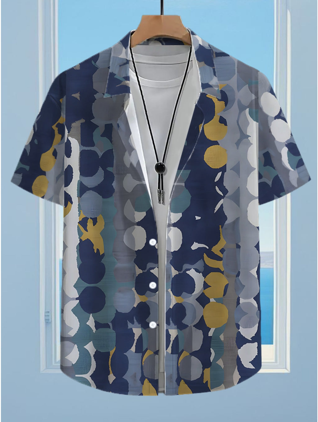 Men'S Casual Shirt with Anime Circular Prints - Short-Sleeve Button Design, Suitable for Summer Outdoor And Casual Wear, Perfect for Everyday Outfits