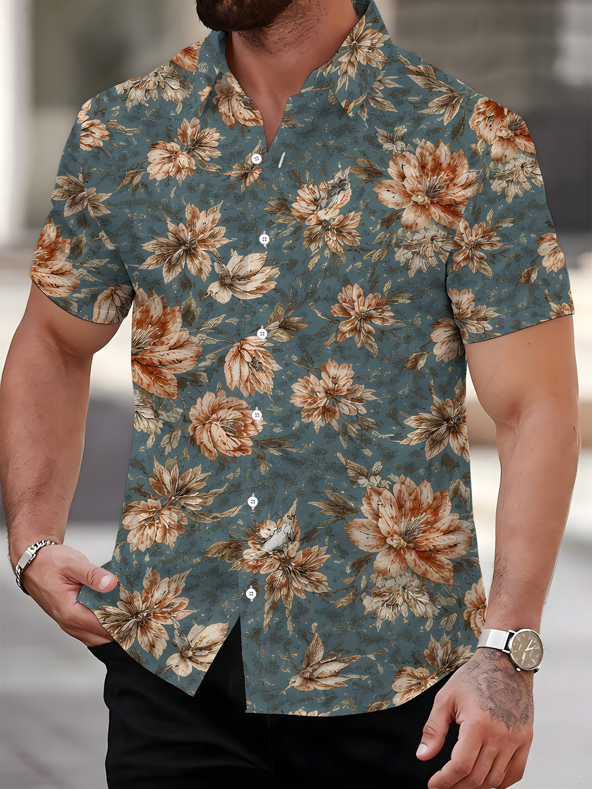 Men'S Short Sleeve Shirt Retro Style Men'S Print Shirt Short Sleeve Floral Pattern Cool Men'S Shirt Men'S Casual Short Sleeve Shirt Summer