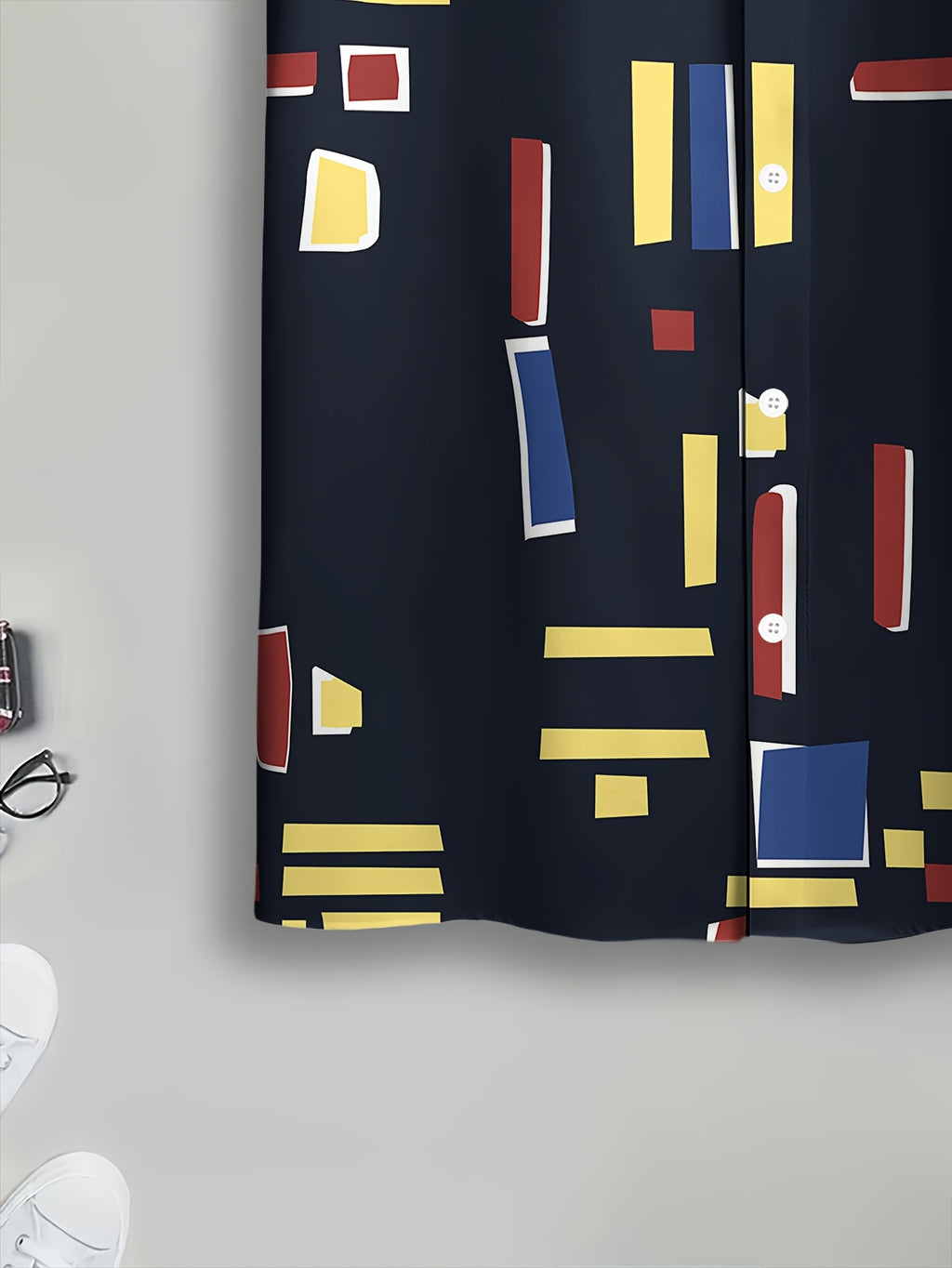Men's Casual Shirt with Geometric Pattern, Abstract Shapes, and Vibrant Summer Colors