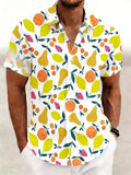 New Men's Summer Fruit Print Short-Sleeve Shirt, Casual Regular Fit Youth Trendy Botanical Pattern, Suitable for Summer Vacations, Daily Versatile Streetwear, Beach Party Outfit, Loose and Comfortable Beach Shirt, Hawaiian Shirt with Fashionable