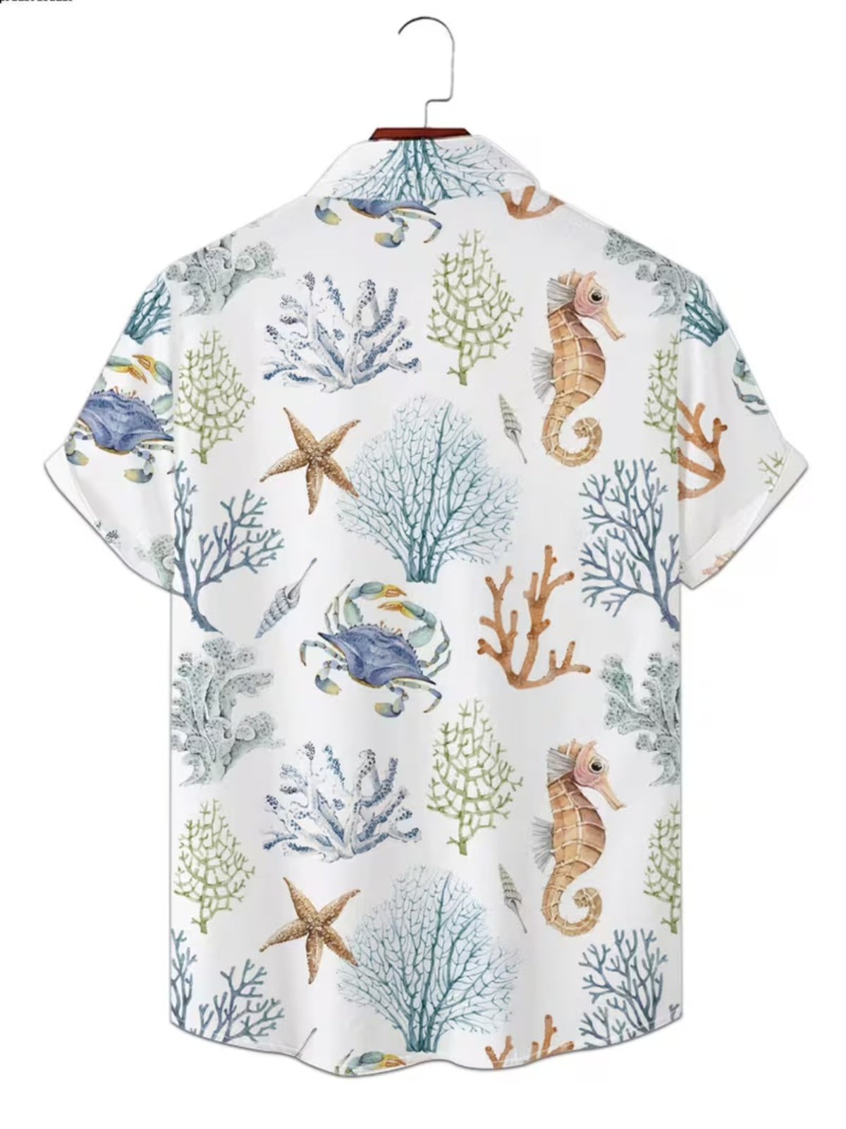 Fashionable Summer Men'S Casual Anime Shirt with Underwater World Design, Regular Fit Collar, for Outdoor Travel Clothes
