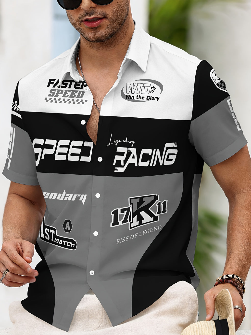 Racing-Style Men'S Casual Shirt Print, Multiple Color Options, Speed Racing Legend Text And Logo Design, Bold Summer Graphics, Fast Speed And Winning Glory Pattern