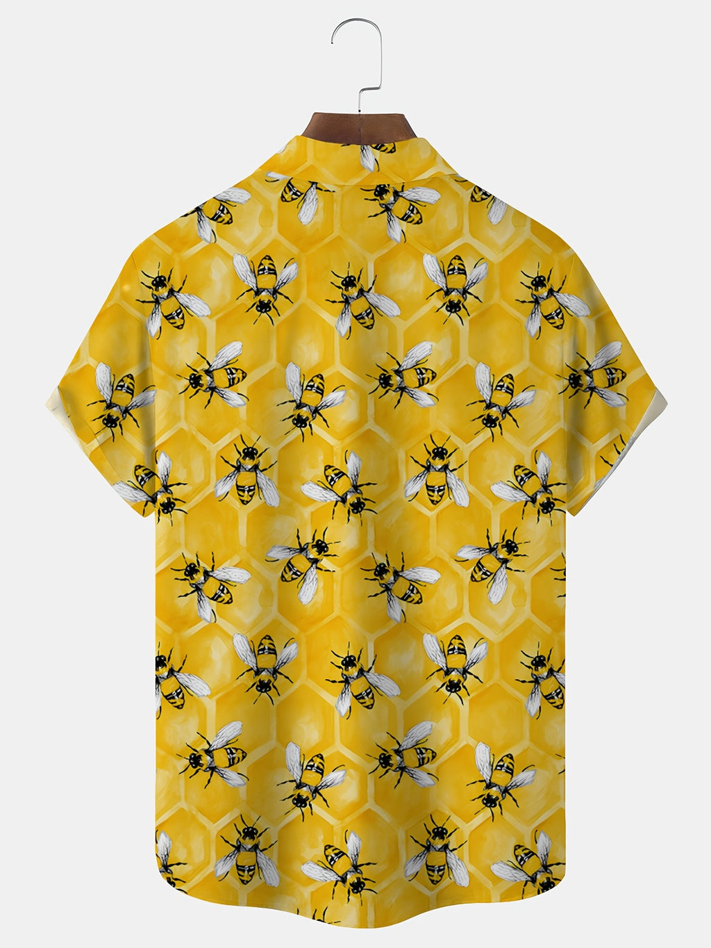 Men's Plus Size Hawaiian Honey Digital Print Button- Pocket Short Sleeve Shirt