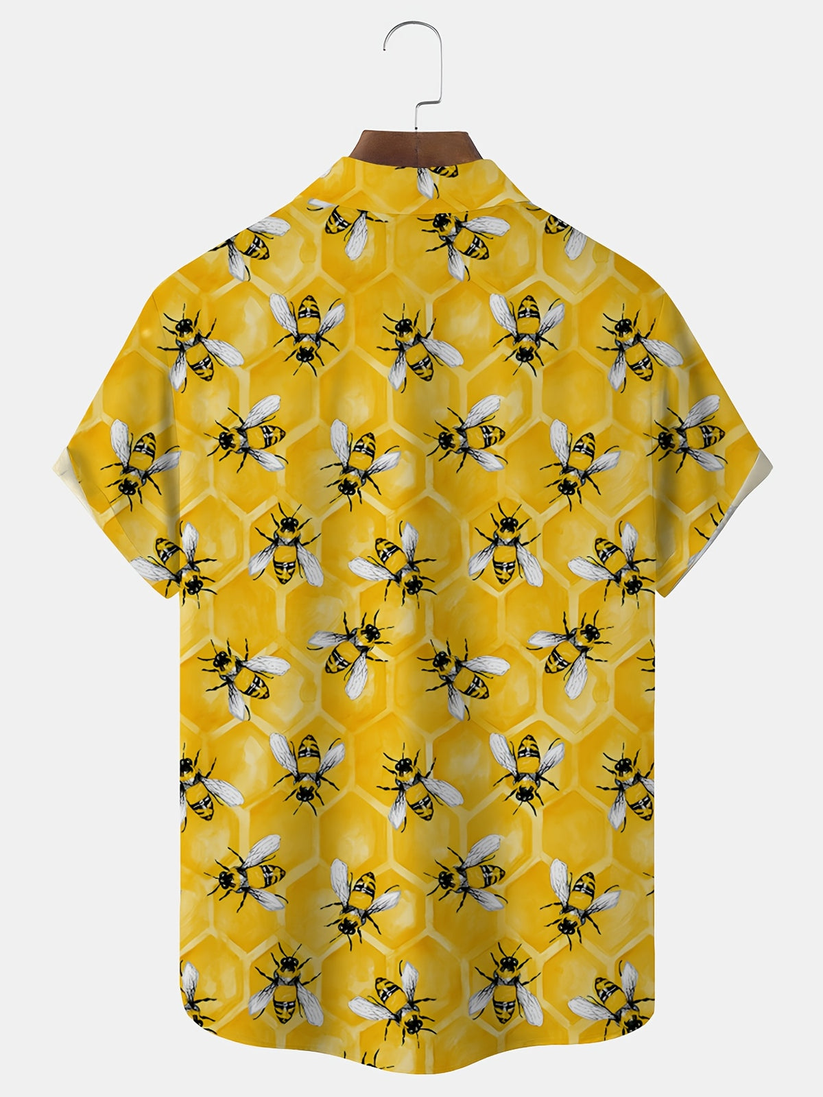 Men's Plus Size Hawaiian Honey Digital Print Button- Pocket Short Sleeve Shirt