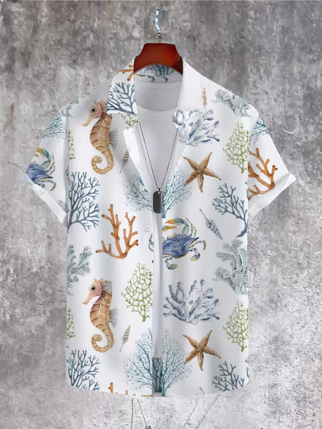 Fashionable Summer Men'S Casual Anime Shirt with Underwater World Design, Regular Fit Collar, for Outdoor Travel Clothes