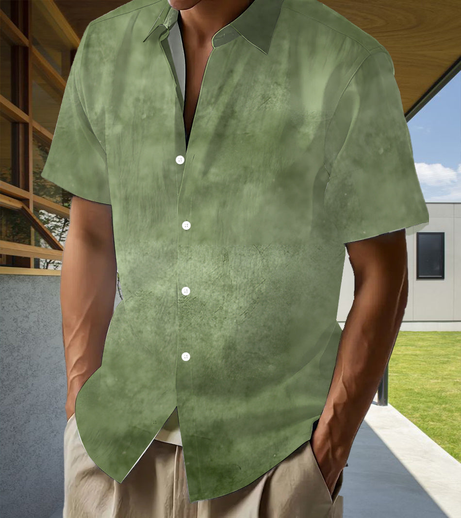 Vintage Hawaiian Style Green Ombre Print, Fashion Tropical Hawaiian Shirt - Short Sleeve, Casual Button- Men's Shirt, Lightweight Polyester for Summer Adventures