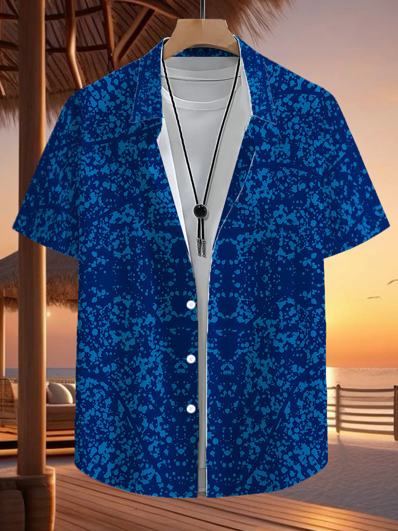 Men's Casual Shirt with Fashionable Tropical-Inspired Mixed Element Print - Short Sleeve Button-Up Design for Summer Outdoor and Leisure Wear