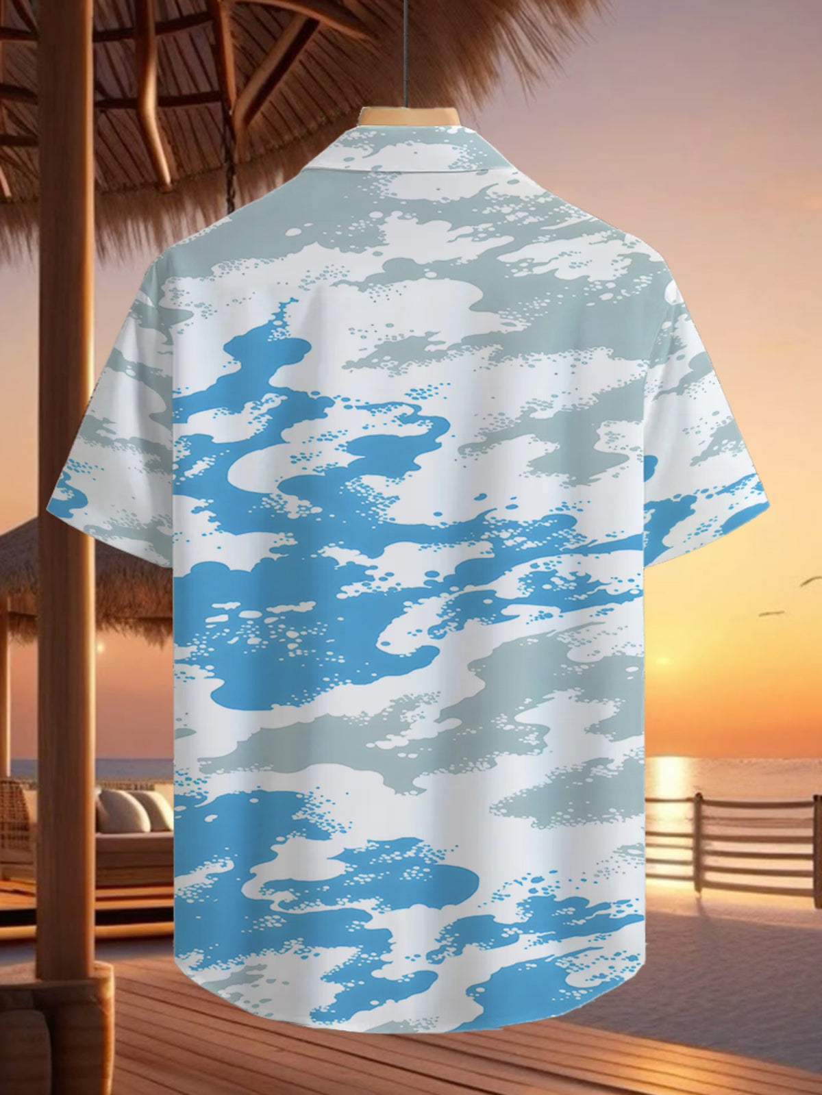 Hawaiian Tropical Wave Print Men's Casual Shirt - Short Sleeve Button Design, Vibrant Colors, Summer Outdoor and Leisure Wear, Machine Washable