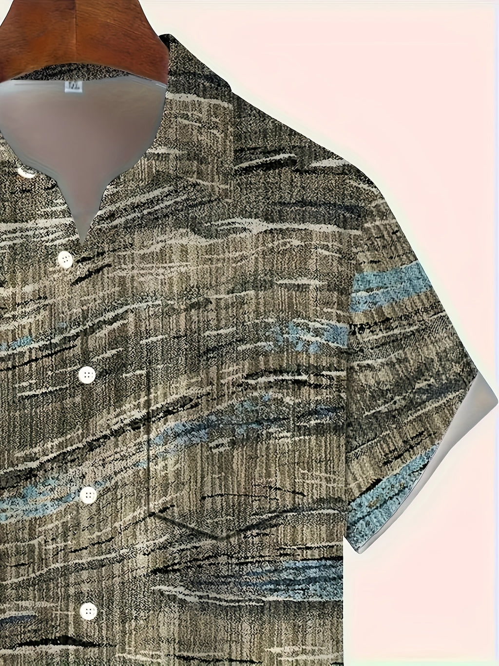 Vintage Geometric Texture Abstract Art Print Men's Lapel Short Sleeve Shirt, Comfortable and Soft Casual Fit, Suitable for Men's Casual Wear and Outdoors