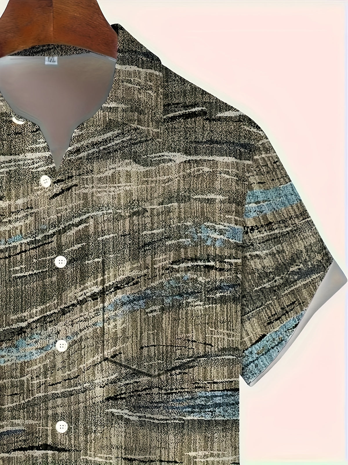 Vintage Geometric Texture Abstract Art Print Men's Lapel Short Sleeve Shirt, Comfortable and Soft Casual Fit, Suitable for Men's Casual Wear and Outdoors
