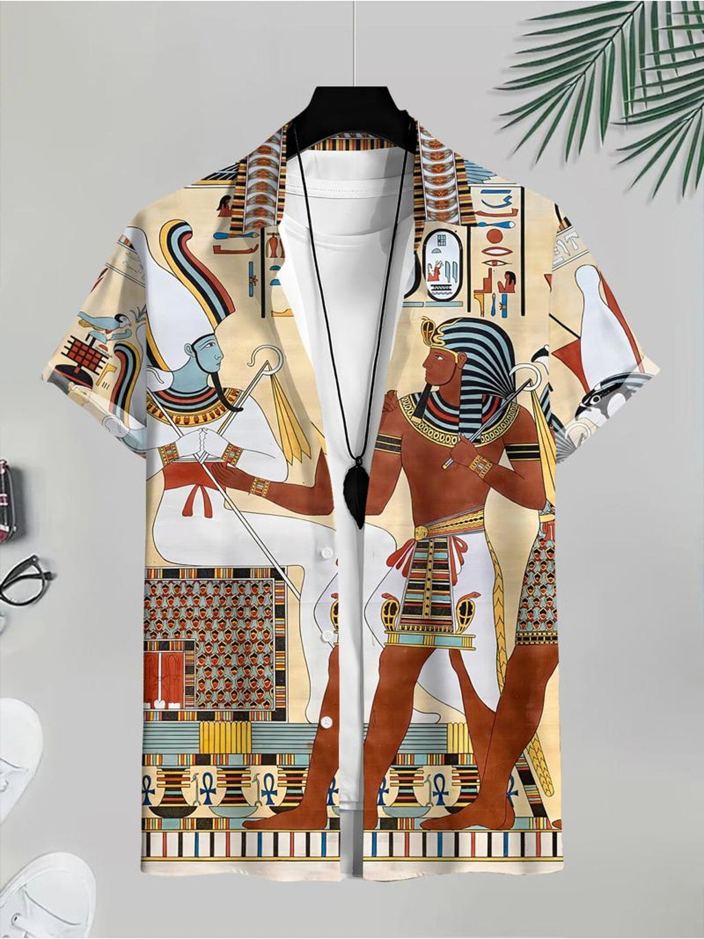 Egyptian Art Style Men's Casual Shirt Ancient Pharaoh And Hieroglyphics Design Beach Summer Wear