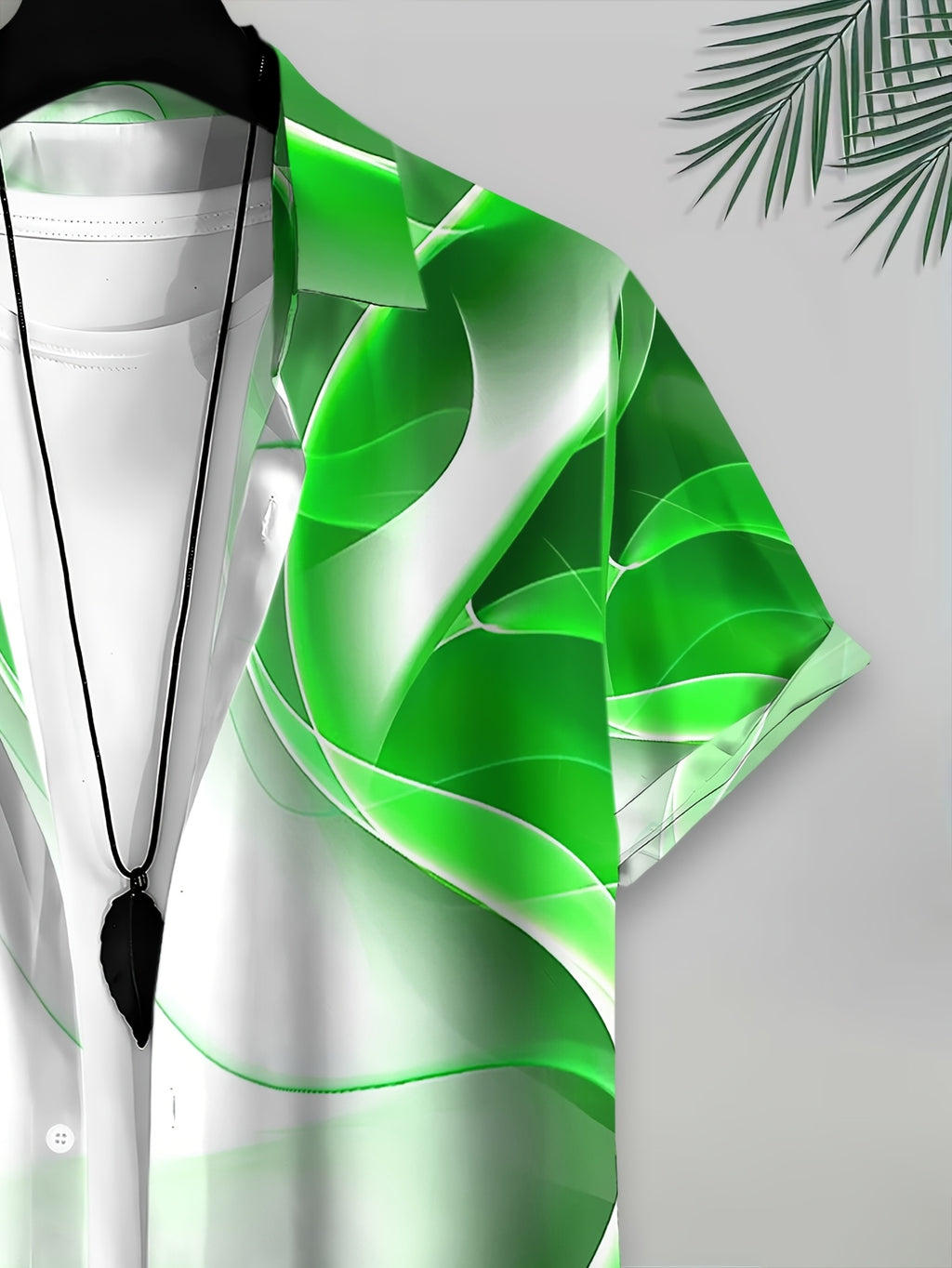 Modern Style Men's Casual Shirt Print Abstract Green Wave Pattern Summer Vibrant Design