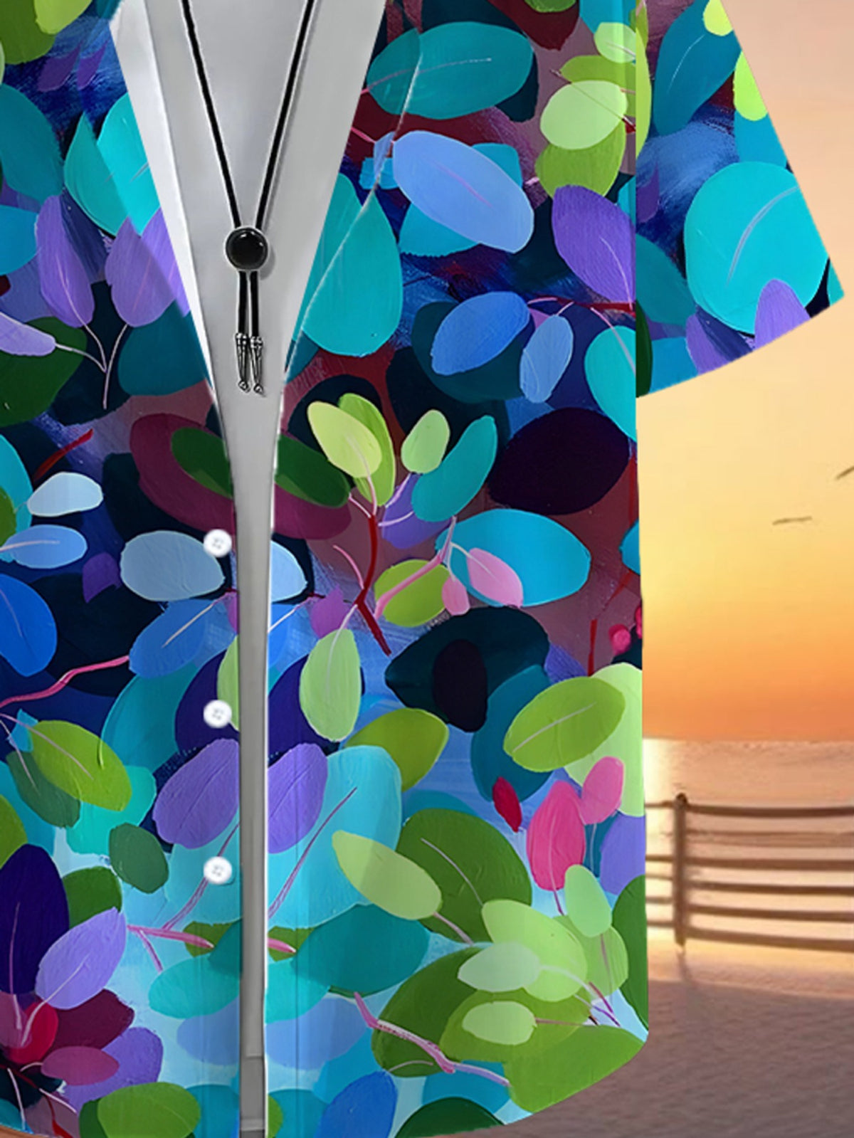 Men'S Casual Shirt with a Tropical Hawaiian Style Featuring Vibrant Leaf Patterns - Short-Sleeved with Button Design, Perfect for Outdoor And Leisure Wear in Summer