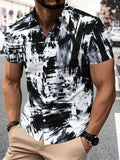 Abstract Art Men's Casual Shirt Print Black And White Brushstroke Pattern Summer Bold Stroke Design