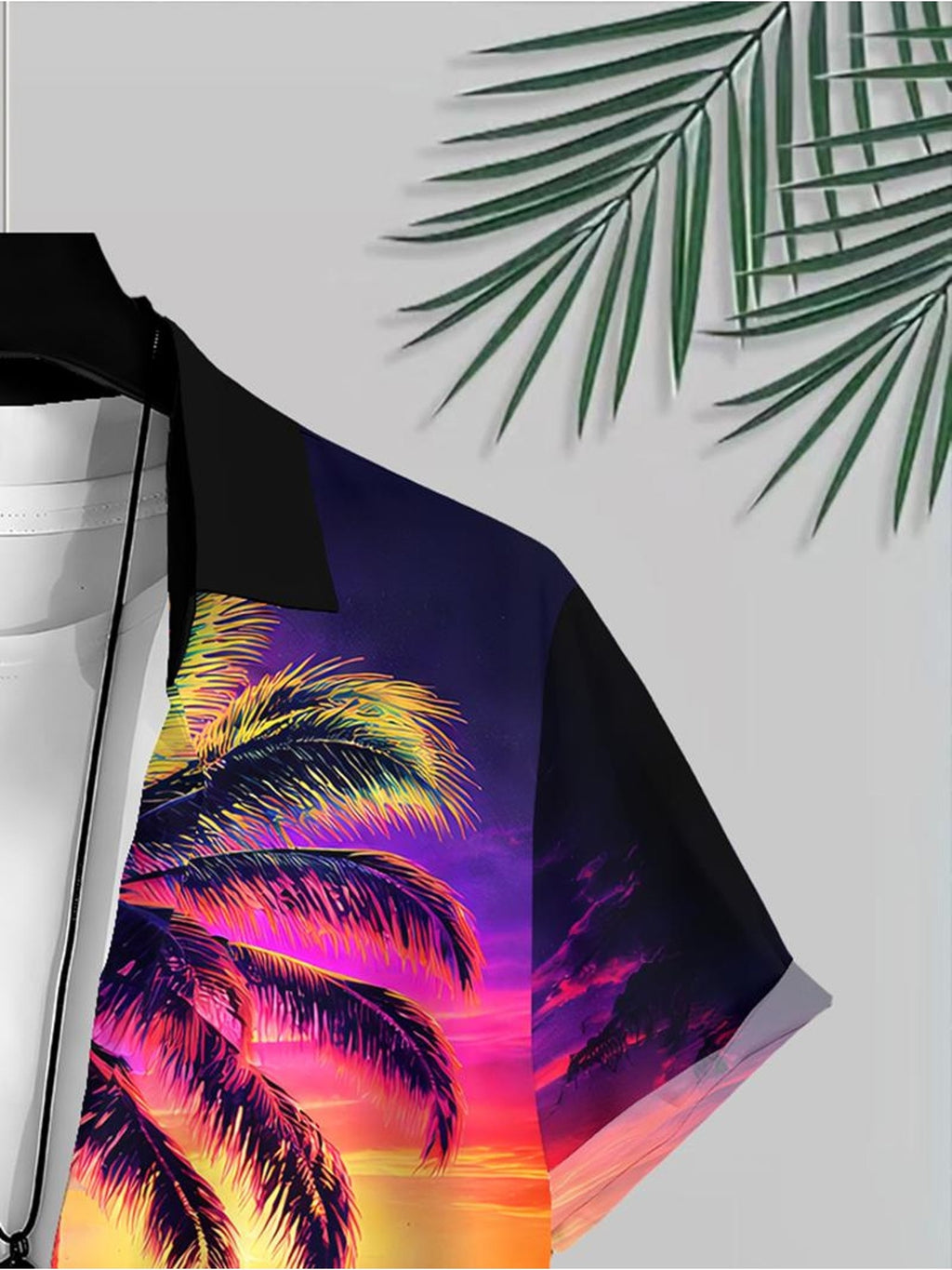 New Men'S Casual Short Sleeve Button-Up Shirt, Tropical Beach Sunset Print, Material, Multiple Sizes Available, Suitable for Beach Vacation And Daily Wear, Fashionable And Comfortable, Perfect for Daily Commute, Casual Outings, Dates