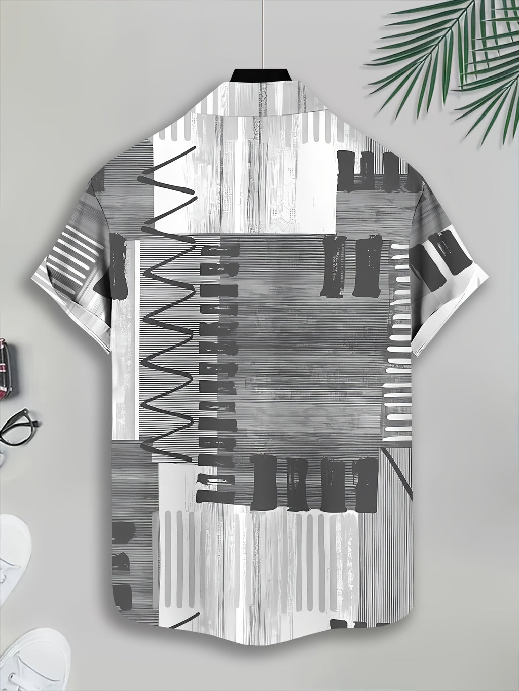 Geometric Abstract Pattern Men'S Casual Shirt Summer Black And White Stripes And Lines Design