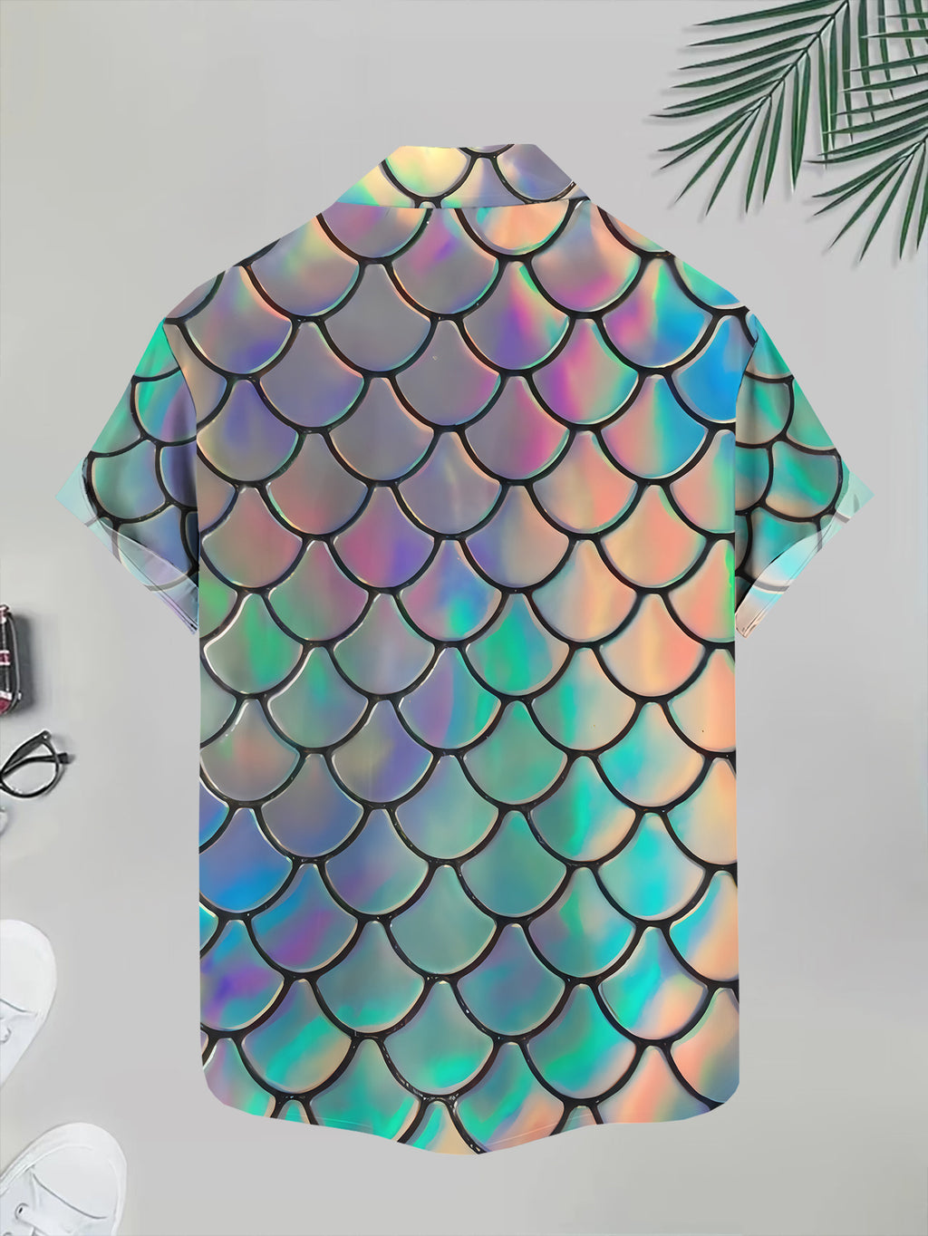 Colorful Mermaid Scale Print Men'S Casual Shirt Summer Beachwear for Him Gift Idea