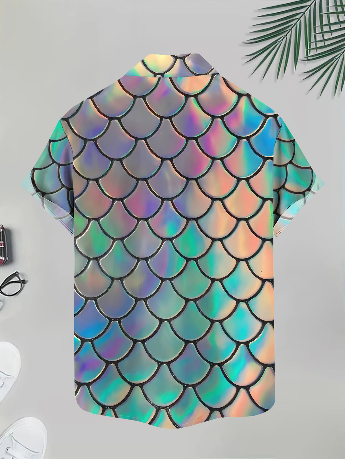 Colorful Mermaid Scale Print Men'S Casual Shirt Summer Beachwear for Him Gift Idea