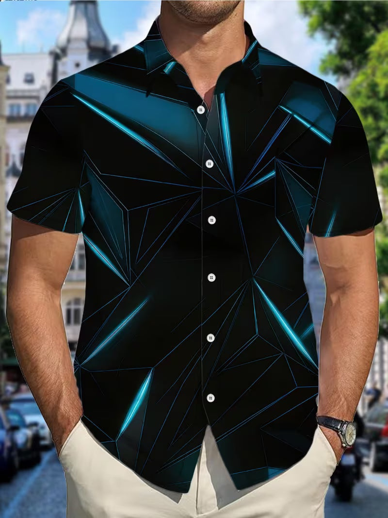 Hawaiian Ombre Men's Casual Shirt - Short Sleeve Button-Up Design, for Summer Outdoor and Casual Wear, Daily Outfits