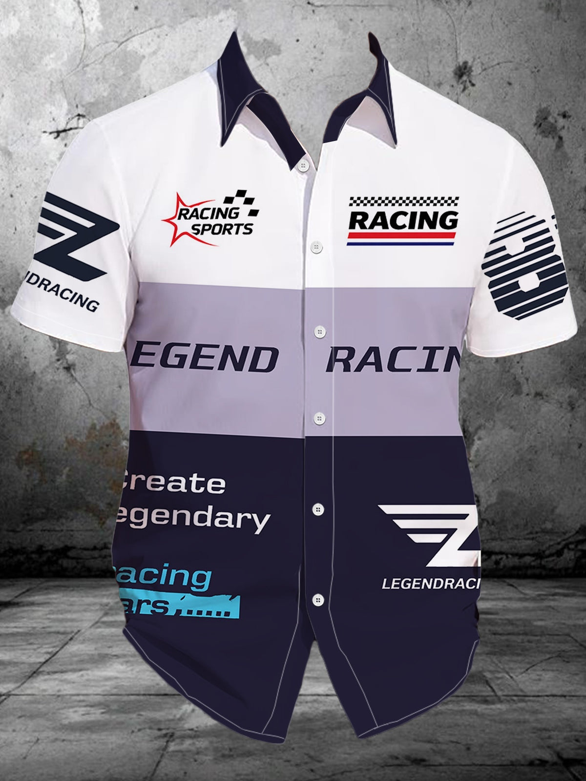 2023 Summer New Men'S Digital Print Short Sleeve Shirt, Fashionable Racing Elements, Personalized Casual Loose Fit, Trendy Versatile Breathable Thin Top