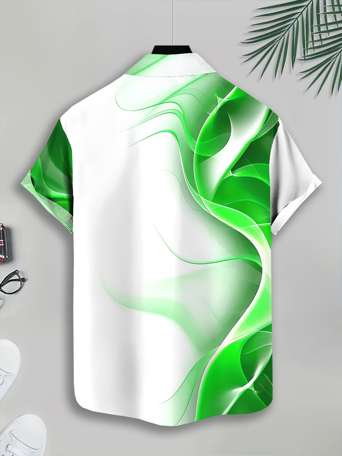 Modern Style Men's Casual Shirt Print Abstract Green Wave Pattern Summer Vibrant Design