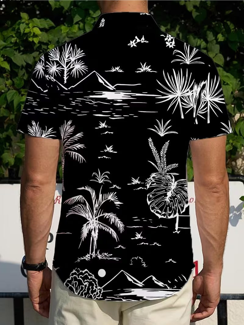Hawaiian Tropical Beach View Print Men'S Casual Shirt with Button-Up Collar, Short Sleeve for Summer Vacation And Leisure