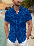 Men's Casual Shirt with Fashionable Tropical-Inspired Mixed Element Print - Short Sleeve Button-Up Design for Summer Outdoor and Leisure Wear