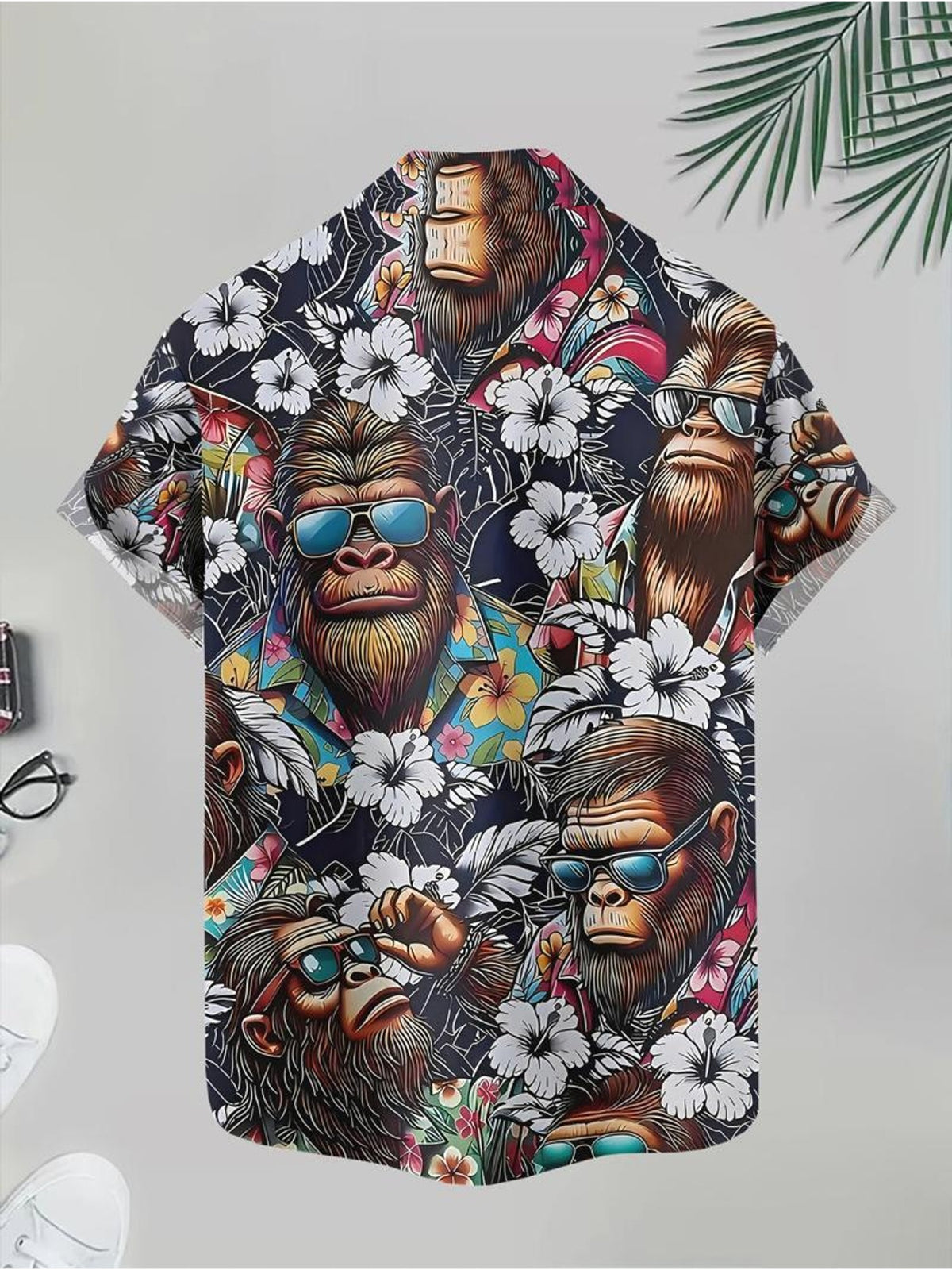 Hawaiian Style Men's Casual Shirt Monkey with Fashion Glasses And Flowers Beach Summer Wear