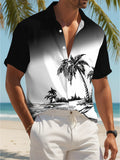 Black And White Tropical Palm Tree Print Men'S Casual Shirt Summer Beach Vacation