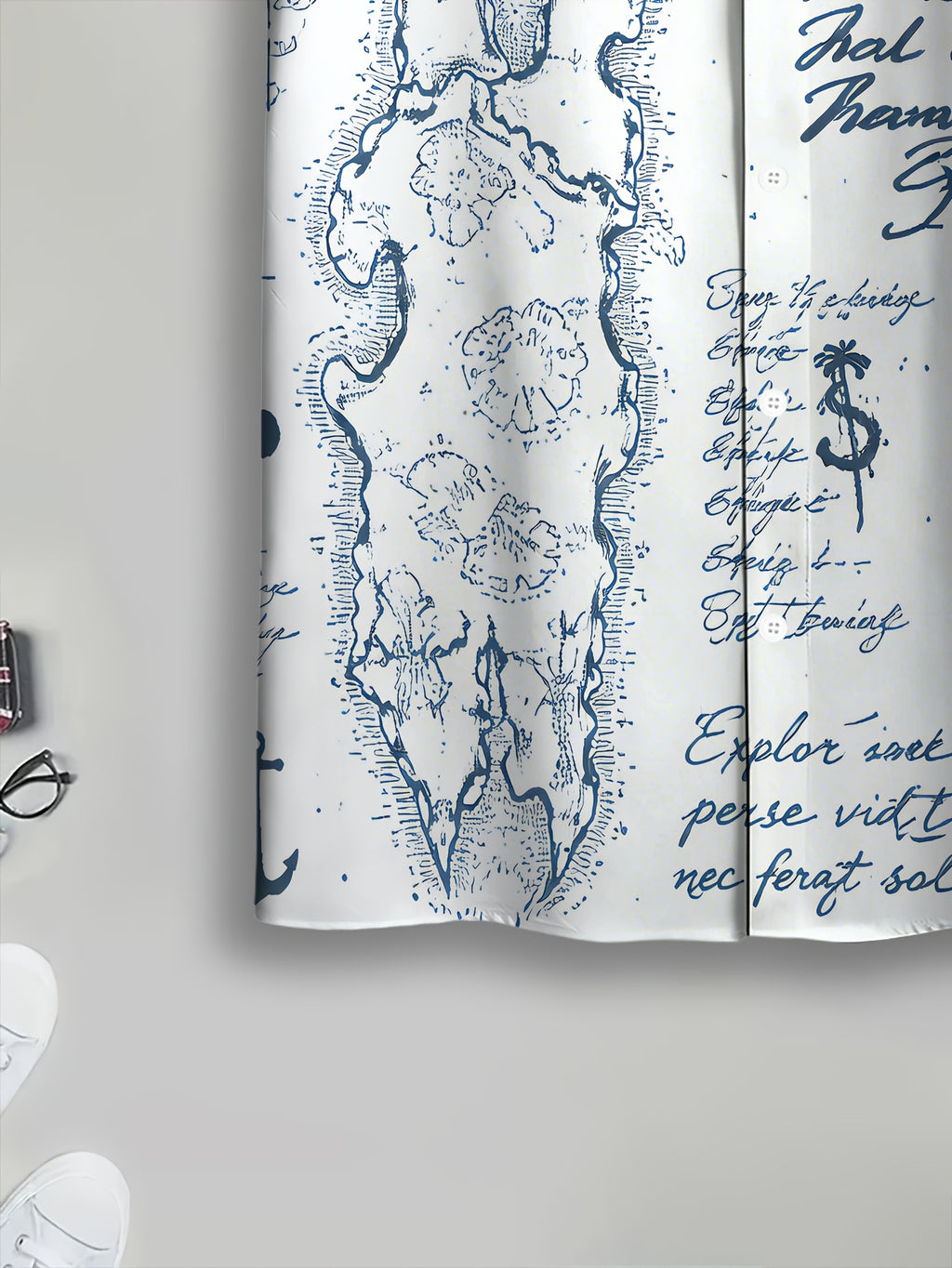 Nautical Style Men'S Casual Shirt with Compass Map And Anchor Print Summer Vintage Exploration Theme