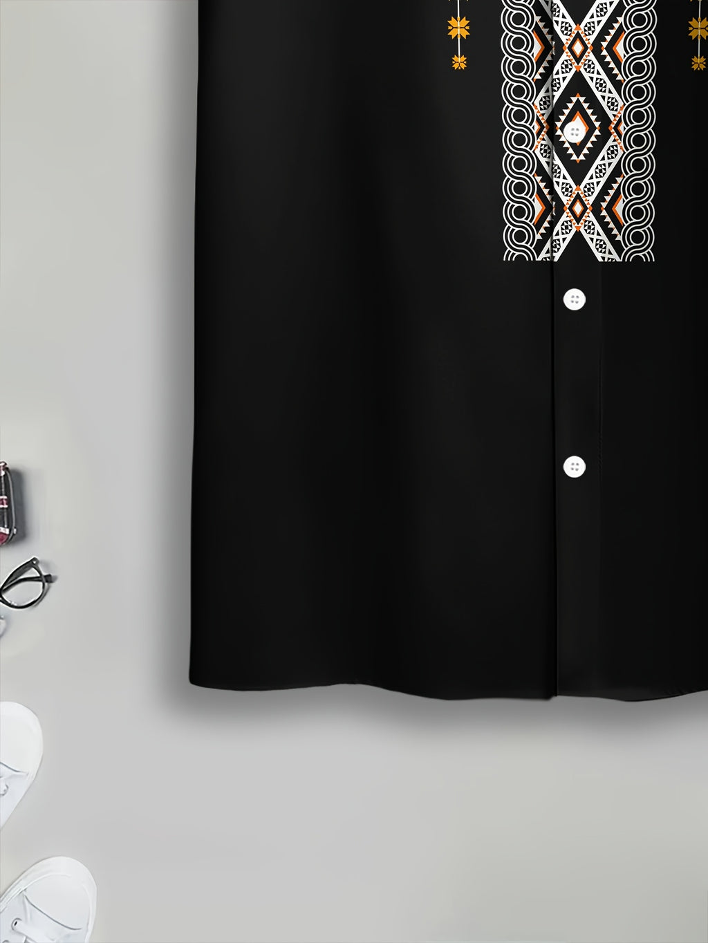 Ethnic Print Men's Casual Shirt Black Geometric Pattern Summer Traditional Pattern Embellishment Fashion Casual Short-Sleeve Shirt