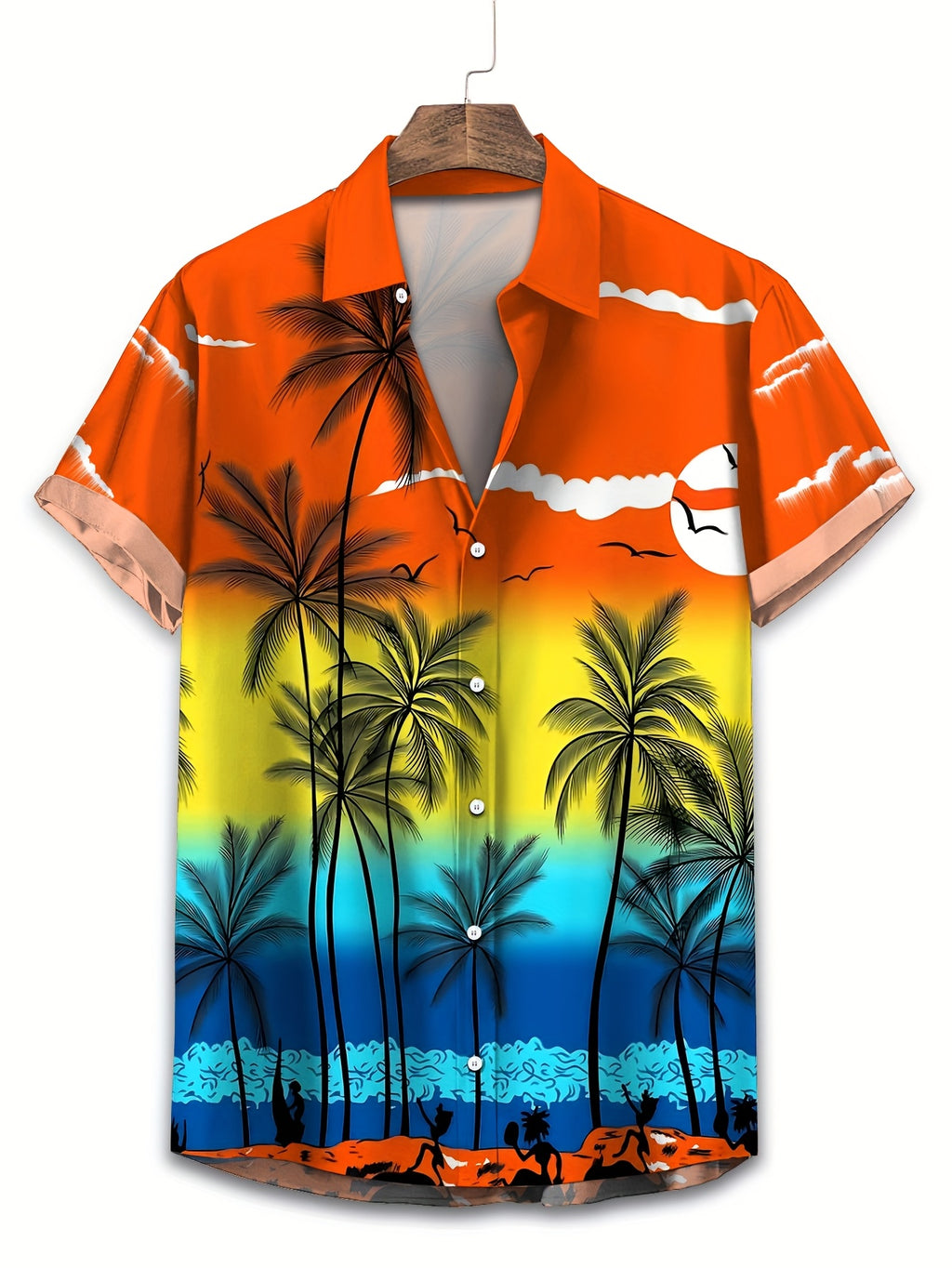 New Men'S Hawaiian Vacation Shirt, Beach Sunset Casual Collar Shirt, Daily Versatile Style for All Seasons, Suitable for Home Relaxation And Outdoor Play, Individual Youthful And Timeless, Easily Creating a Casual Trendy Look