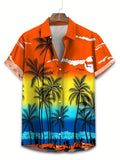 New Men'S Hawaiian Vacation Shirt, Beach Sunset Casual Collar Shirt, Daily Versatile Style for All Seasons, Suitable for Home Relaxation And Outdoor Play, Individual Youthful And Timeless, Easily Creating a Casual Trendy Look