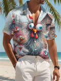 Artistic Chick Print Men's Casual Shirt, Summer Beachwear, a Gift for Playful and Lively Friends and Family