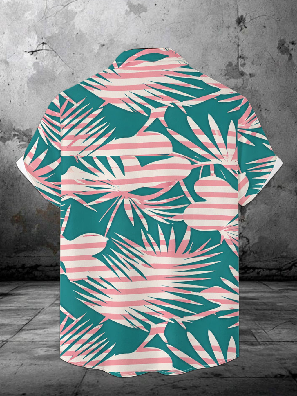 Men's Summer Digital Print Short Sleeve Shirt Fashionable Casual Vacation Style Plant Leaf Print Turn- Collar Cardigan Top