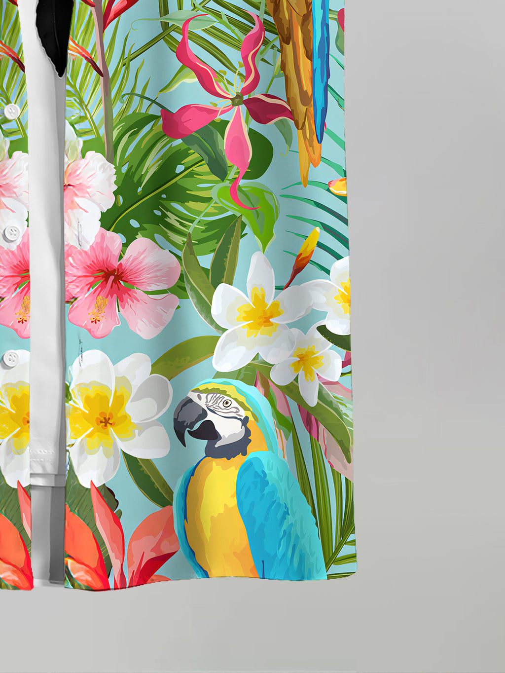 Men's Casual Fashion Short-Sleeve Shirt with Parrot and Floral Tropical Pattern, Suitable for Beach Vacations and Leisure Outings