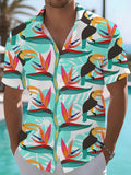 [Printed Design - Not Texture] Casual Shirt Men'S Label Short Sleeve Shirt Toucan Tropical Plant Pattern Fashionable Atmospheric Dopamine Party Top Summer/Clothing/Trendy/Clothes/Street/Men