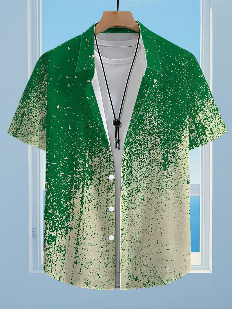Men's Vintage Hawaiian Shirt - Lightweight Short Sleeve Button-Up with Green & Yellow Tropical Print, Loose Fit Collar, Hawaiian Surf Style for Summer Vacation, Beachwear, Casual Outfits (Suitable for) - No-Stretch Fabric