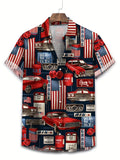 Men's Hawaiian Shirt Short Sleeve Button- Collar Shirt with Hawaiian Print Suitable for Beach Outings, Sports & Casual Wear - Loose Fit Button-Front Placket Hawaiian Themed Style for Vacations and Everyday Use