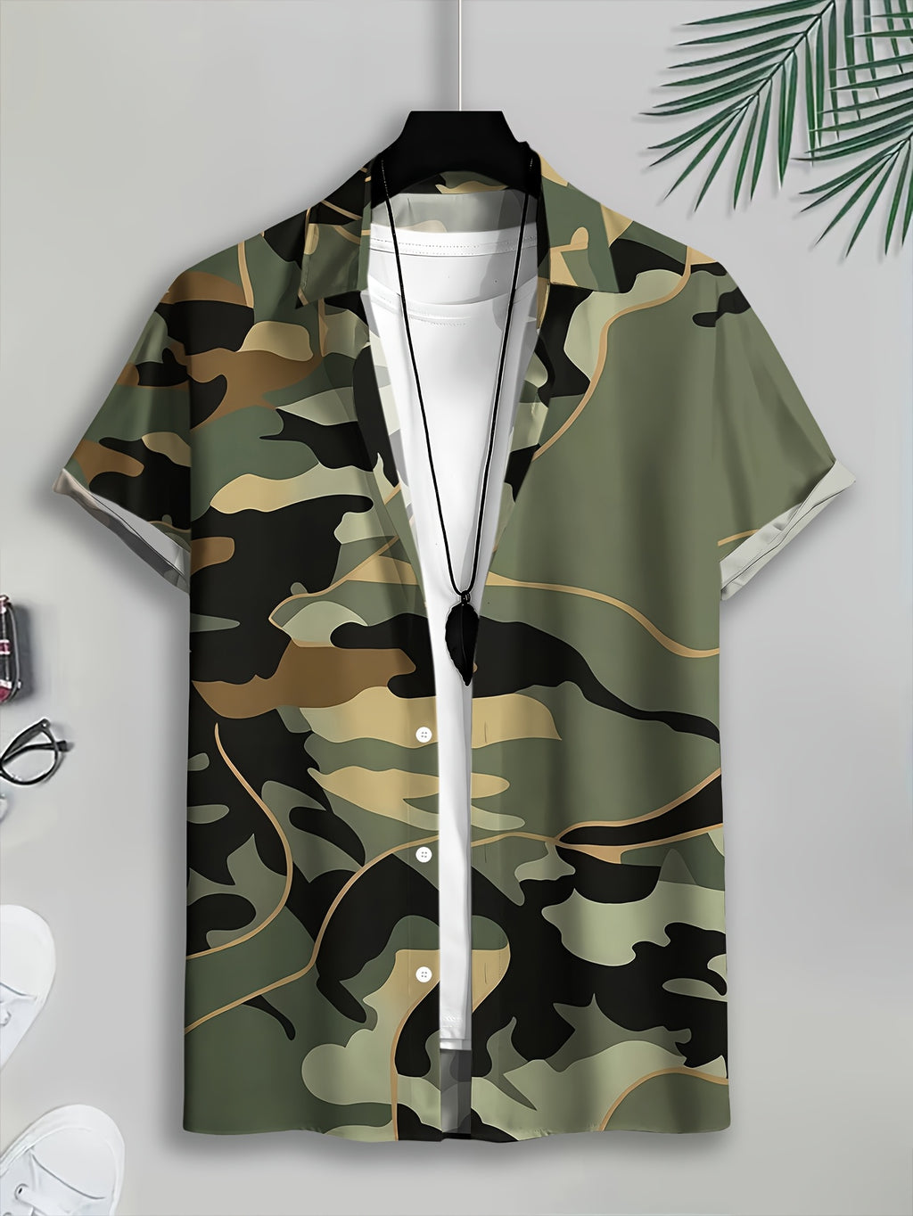 Camouflage Pattern Men's Casual Shirt Print Military Style Summer Bold Camo Design