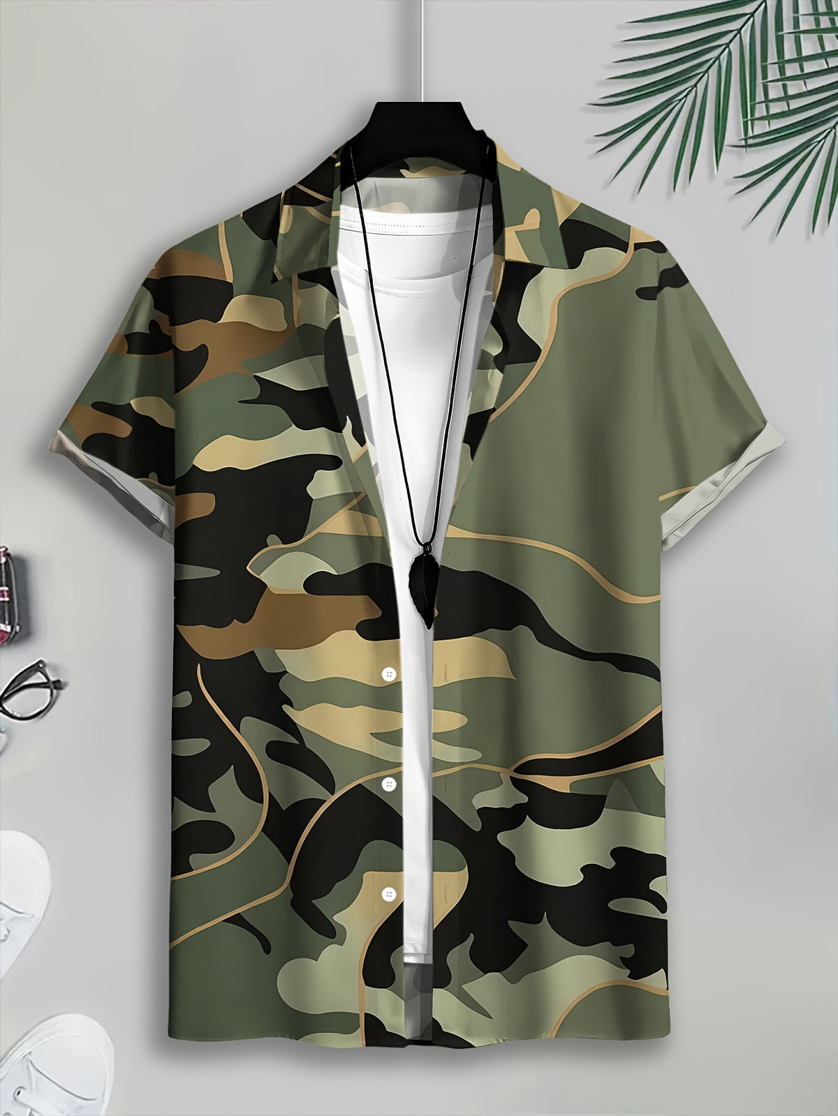 Camouflage Pattern Men's Casual Shirt Print Military Style Summer Bold Camo Design